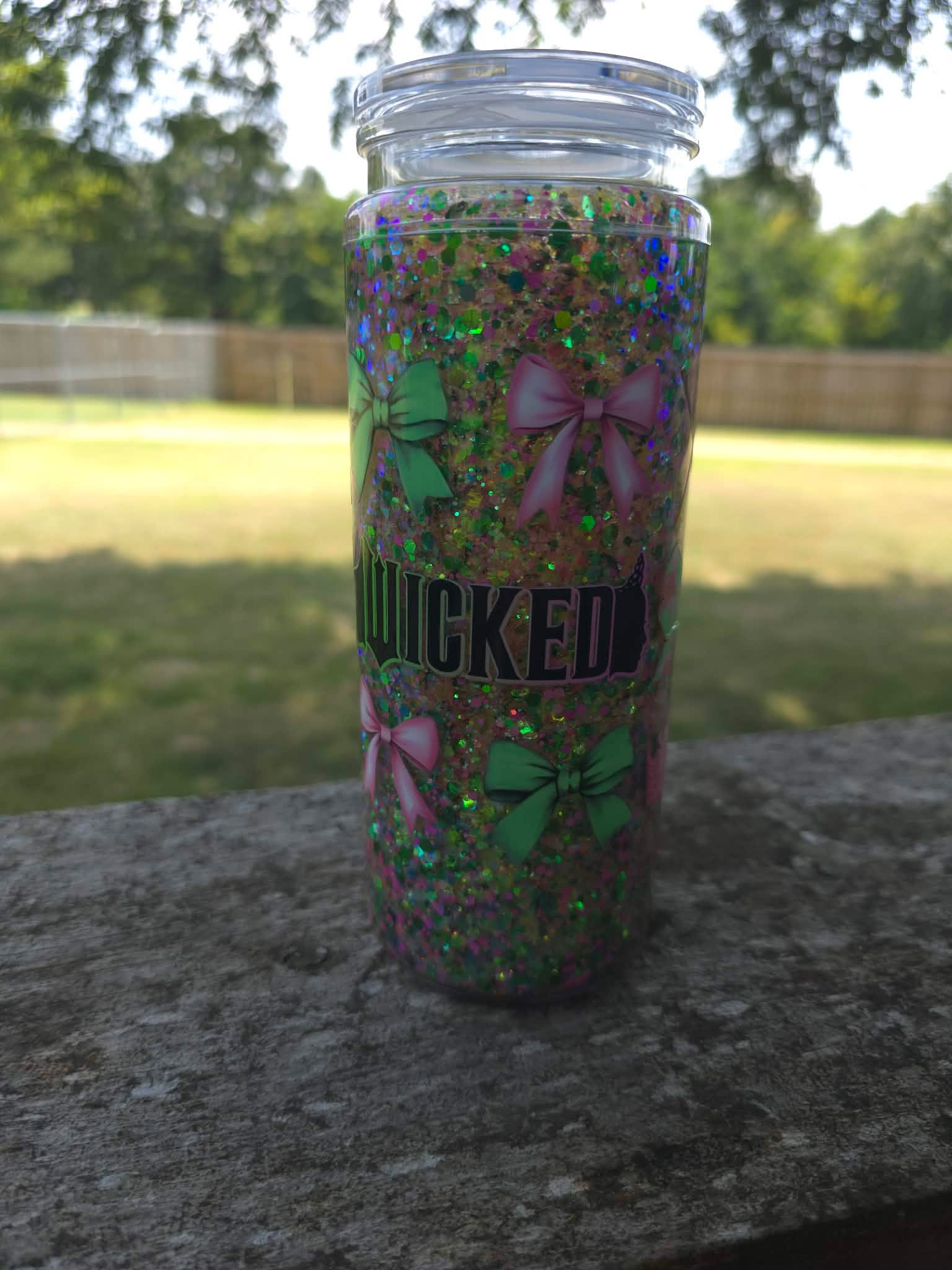Wicked Glitter Snow Globe Tumbler — 20 oz Acrylic with Handle