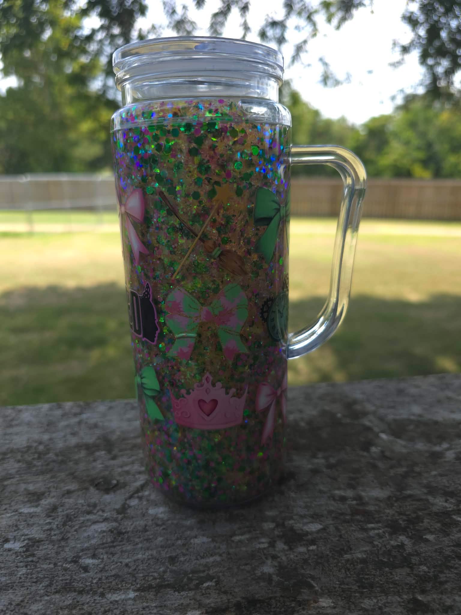 Wicked Glitter Snow Globe Tumbler — 20 oz Acrylic with Handle